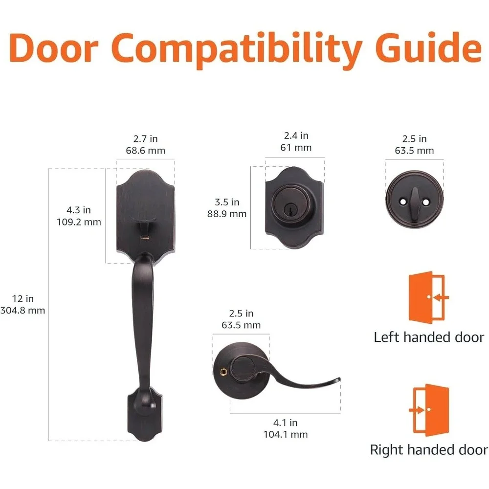 Amazon Basics Front Door Lock Set Handleset with Shelby Lever Single Cylinder‎
